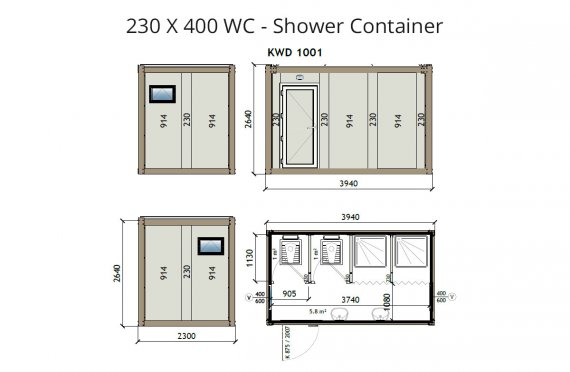 KW4 230X400 WC - מכולת מקלחת
